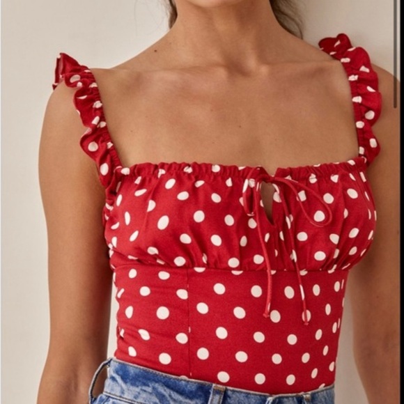 REFORMATION Red White Polk A
Dot Milk Maid Style Tank Top
Size: 4, “small” - Picture 3 of 3